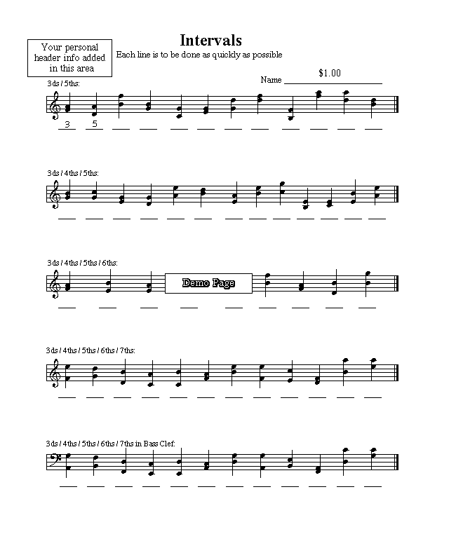 Free Music Downloads - Intervals Worksheets for Music Educations